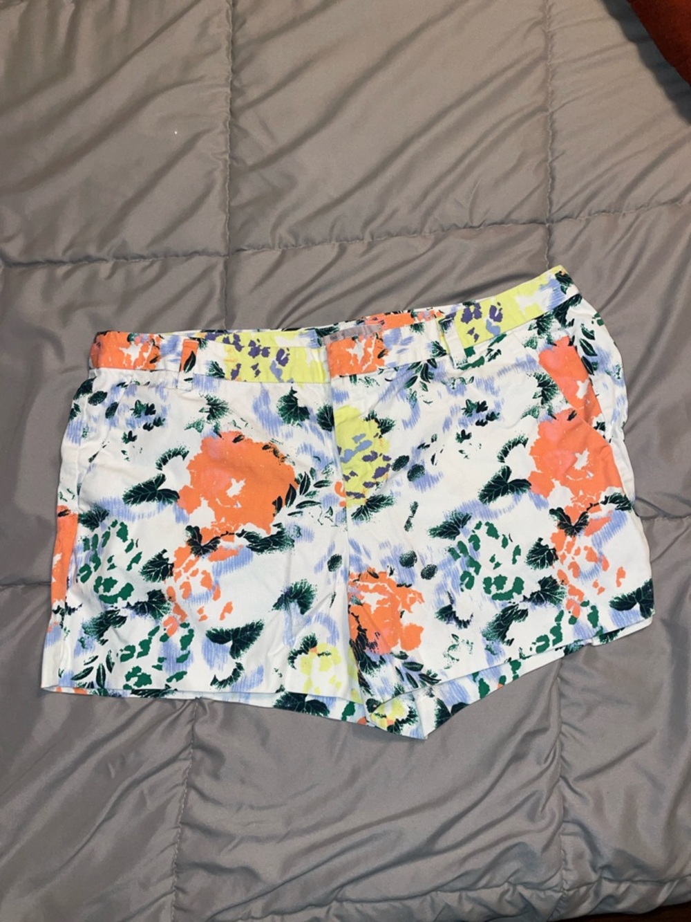 Gap Floral Flat Clean Front Cotton Chino Shorts size 12 White Blue Orange